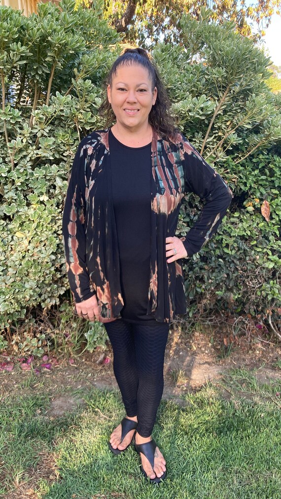 Tie Dye Panel Cardigan Black Brown Cardigan Tie Dye Cardigans