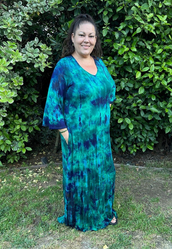 Plus Size Maxi Maxi Dress Tie Dye Maxi Loose Sleeve Boho Maxi Plus Size Hippie Dress Pockets Peacock Colors Black S M L XL 2X 3X 4X Etsy