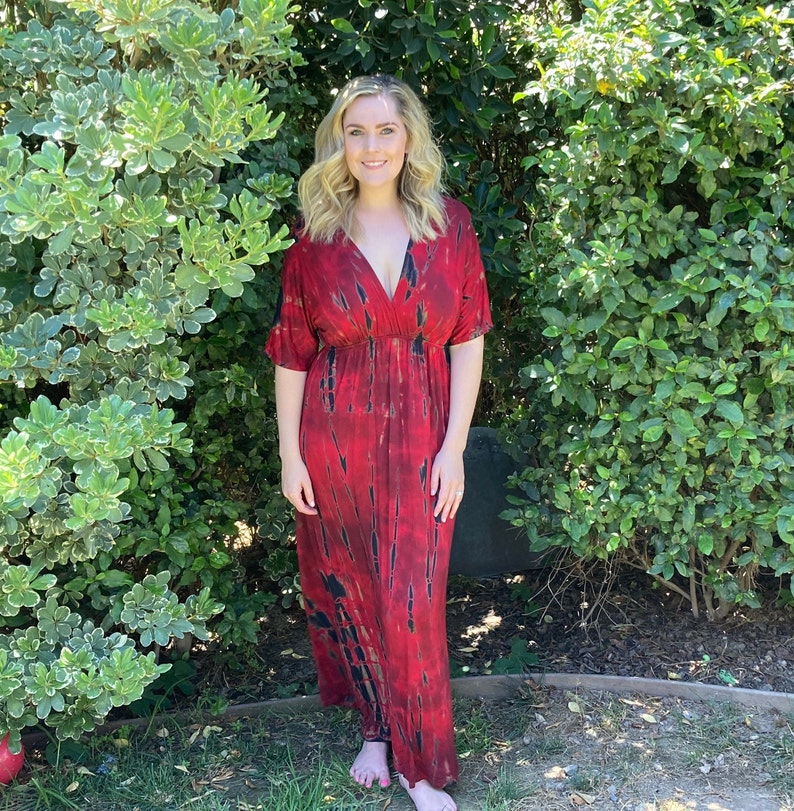 Maxi Dress, Tie Dye Maxi, Kimono Maxi Dress, Tie Dye Dress, Summer Maxi Dresses, Hippie Dresses, Dyed in Reds Black image 1