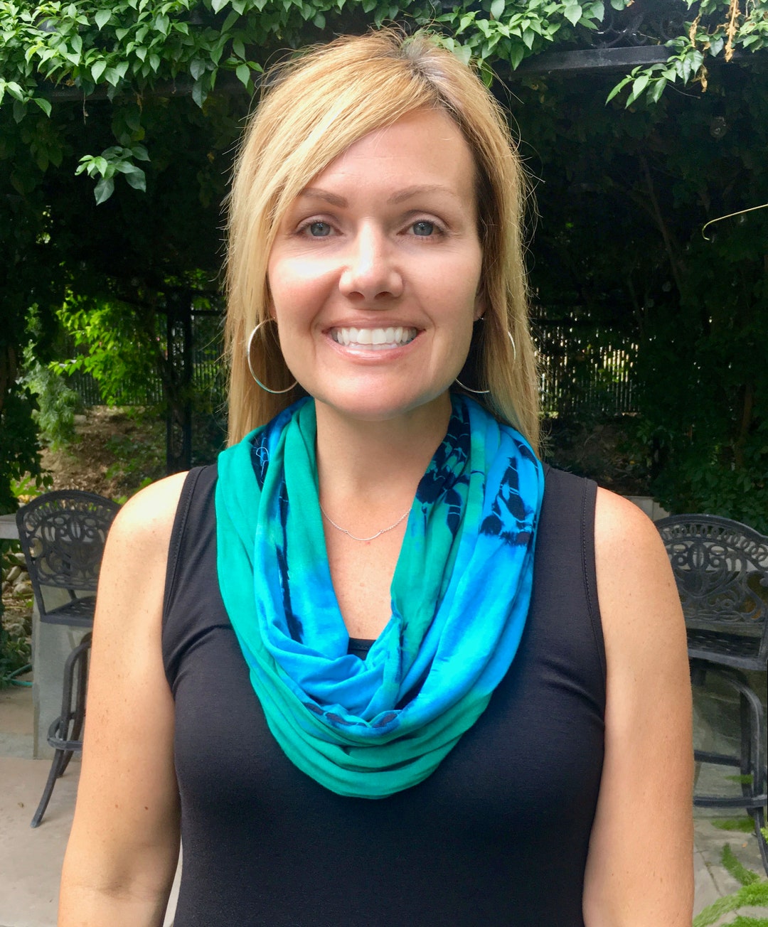 Infinity Scarf, Dyed Scarf in Emerald Turquoise & Black, Tie Dyed ...