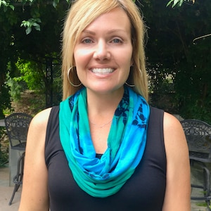 Infinity Scarf, Dyed Scarf in Emerald Turquoise & Black, Tie Dyed Infinity Scarf, Infinity Scarf,