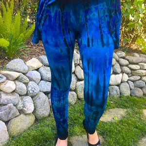 Tie Dye Pants, Boho Pants , Womens Legging, Funky Pants, Leggings, Stretchy Pant, Dyed in Blues, Purple with Black  XS S