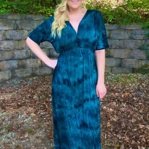 Plus Size Maxi, Tie Dye Dress, Maxi Dress, Plus Size Dress, Womens Clothing Plus Size, Kimono Dress, Shades of Teal & Black, XL 2X 3X image 3