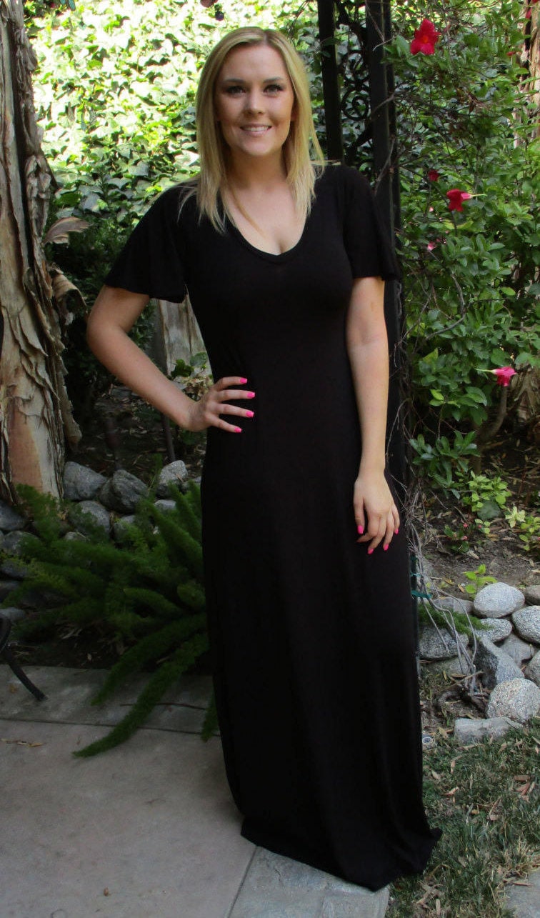 Maxi Dress, Hippie Dress, Black Maxi Dress, Boho Dress, Maxi, Black Dress, Long Dress, SOLID BLACK, S M L, V Neck, Loose Sleeve Maxi Dress, Hippie Dress, Black Maxi Dress, Boho Dress, Maxi, Black Dress, Long Dress, SOLID BLACK, S M L, V Neck, Loose Sleeve