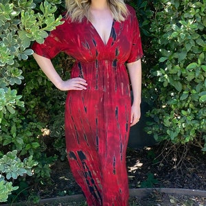 Maxi Dress, Tie Dye Maxi, Kimono Maxi Dress, Tie Dye Dress, Summer Maxi Dresses, Hippie Dresses, Dyed in Reds Black image 2