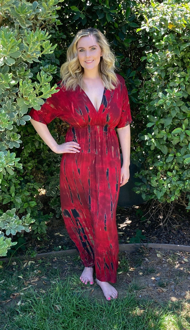 Maxi Dress, Tie Dye Maxi, Kimono Maxi Dress, Tie Dye Dress, Summer Maxi Dresses, Hippie Dresses, Dyed in Reds Black image 2