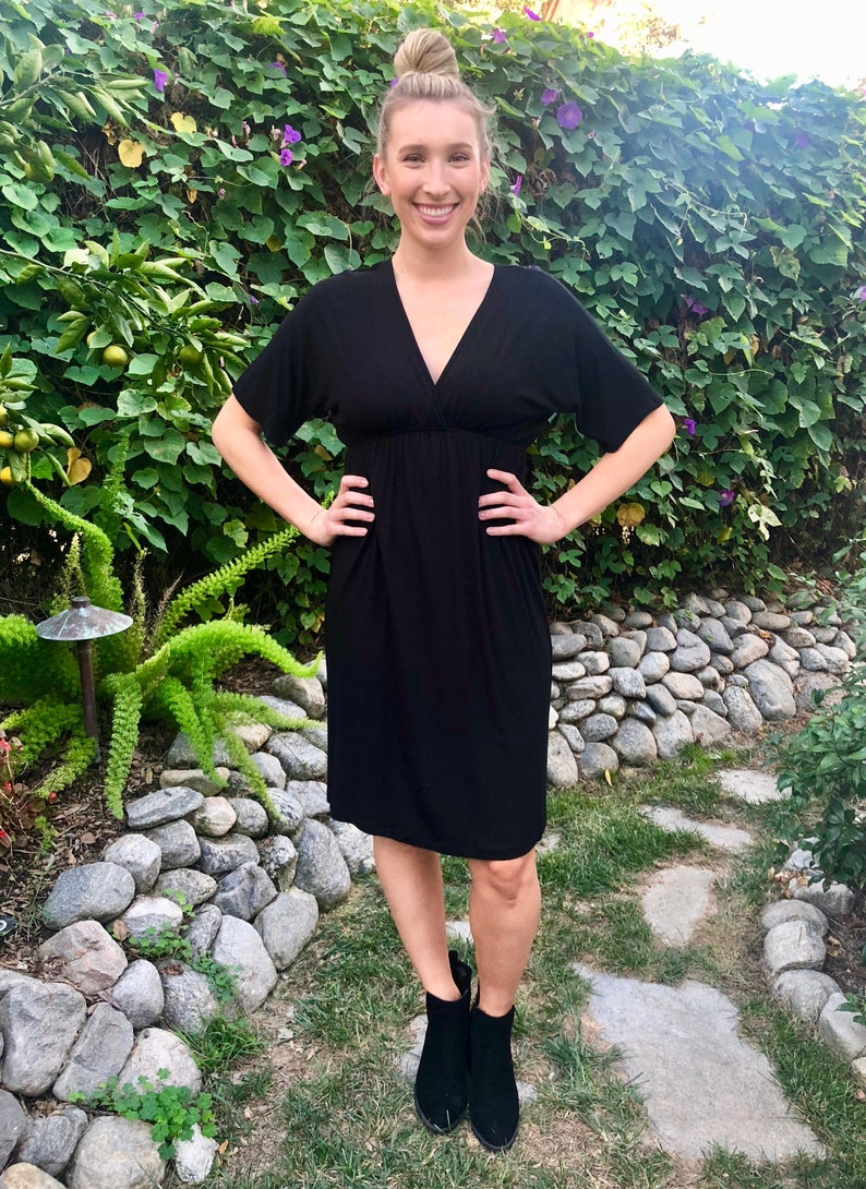 Basic Black Dress Dresses Black Kimono Knee Length Dress Kimono Style Dress Summer Black Dress Solid Black S M 2X 3X