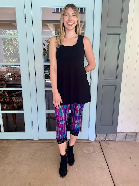 Tie Dye Capri Pants, Boho Pants, Womens Capri Legging Black