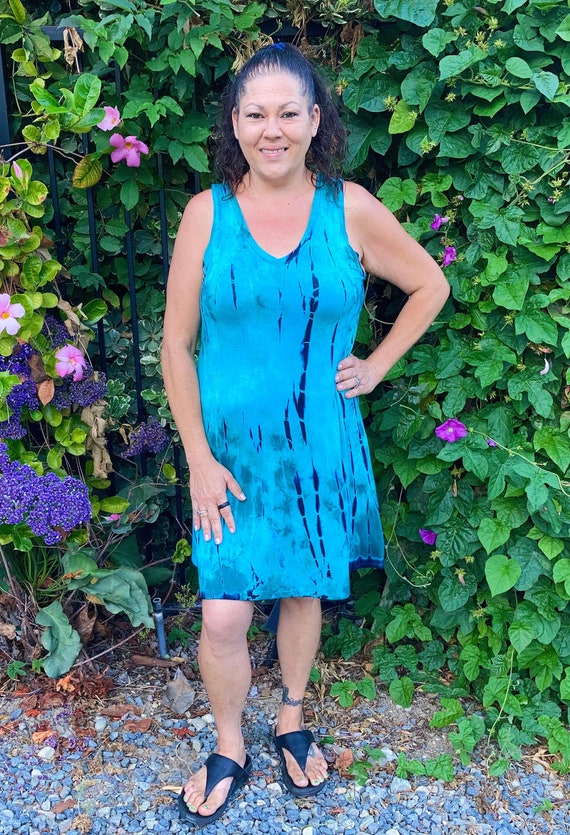 Women's Tank dresses, V Neck Tank Dress, Tie Dye,  Dress, Tie Dye Summer Dress, Tie Dye Dress, Dresses, Turquoise Green Black, S XL 2X 3X