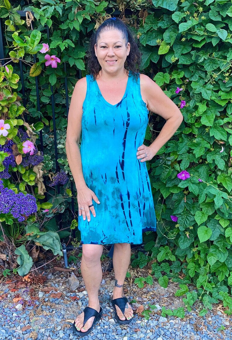 Women's Tank dresses, V Neck Tank Dress, Tie Dye, Dress, Tie Dye Summer Dress, Tie Dye Dress, Dresses, Turquoise Green Black, S XL 2X 3X image 1