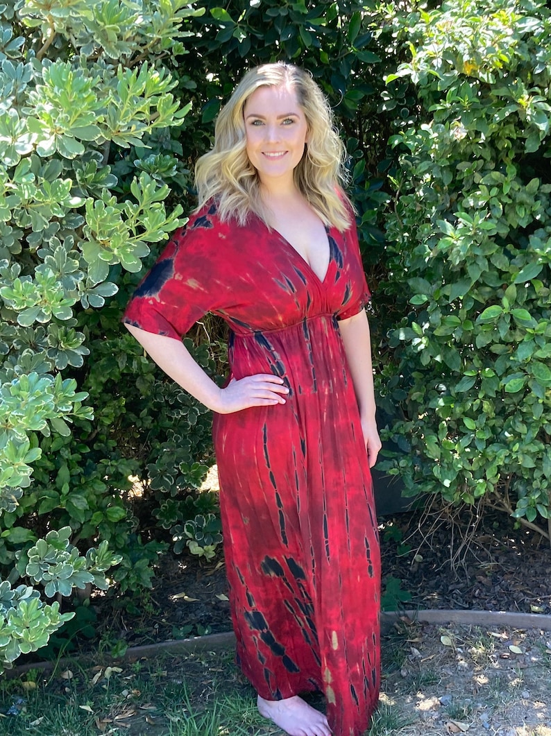 Maxi Dress, Tie Dye Maxi, Kimono Maxi Dress, Tie Dye Dress, Summer Maxi Dresses, Hippie Dresses, Dyed in Reds Black image 3