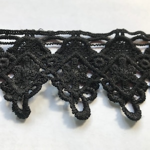 5 yard lot, 2 1/4&quot; Lace Trim, Black Lace Trim, 1 Scalloped Edge, Edge Trim, Black Cotton Poly lace trim, Black Cotton Crochet Lace Trim