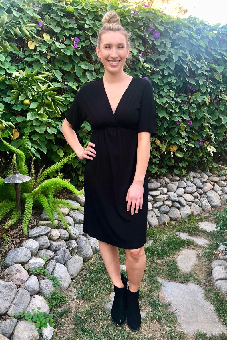 Basic Black Dress Dresses Black Kimono Knee Length Dress Kimono Style Dress Summer Black Dress Solid Black S M 2X 3X