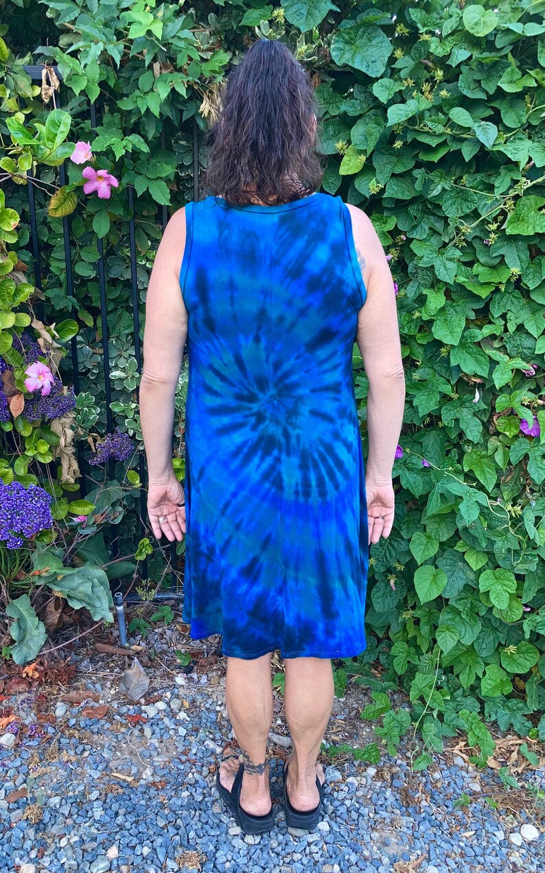 Tankjurk dames, tankjurk met V-hals, tie-dye, jurk, zomerjurk tie-dye, tie-dye-jurk, jurk, tie-dye-jurk, jurk, blauwgroene spiraal, SML XL 2X 3X afbeelding 4