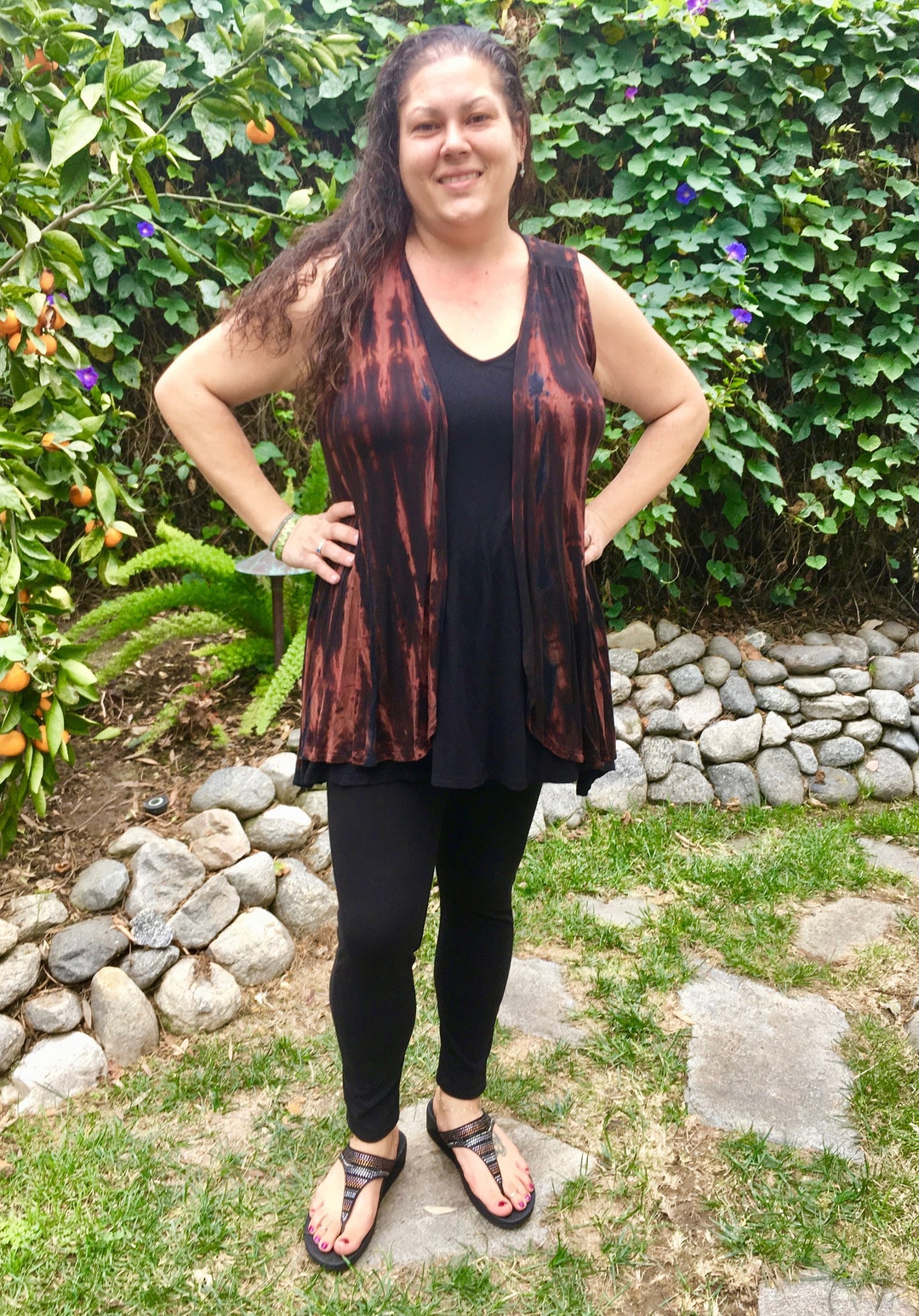 Plus Size Women Summer Vintage Tie-dye Spliced Ramie Vest