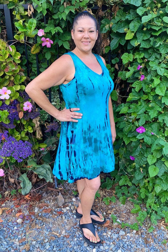 Women's Plus Tank dresses, V Neck Tank Dress, Plus Size Tie Dye,  Dress, Tie Dye Dress, Summer Dress, Turquoise Green Black, S XL 2X 3X