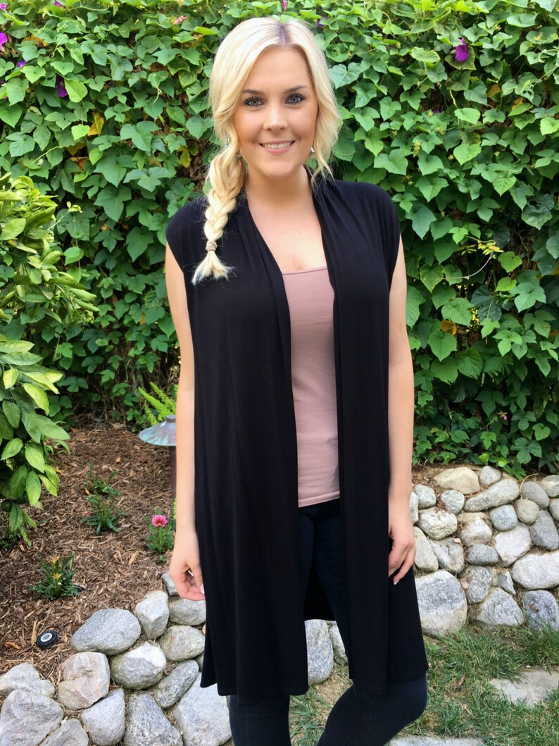 Long Vest Black Vest Long Black Vest Women's Vest Etsy