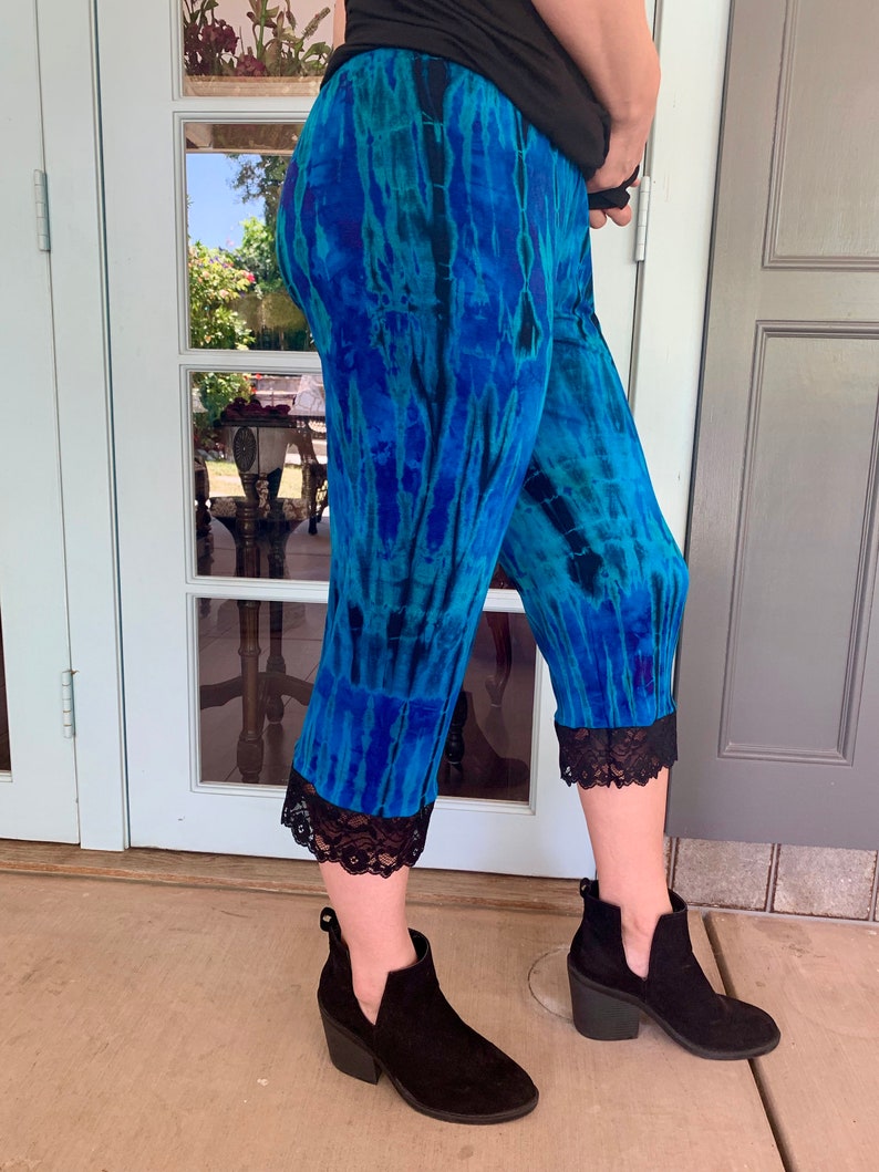 Tie Dye Capri Pants Boho Pants Womens Capri Legging Black Etsy