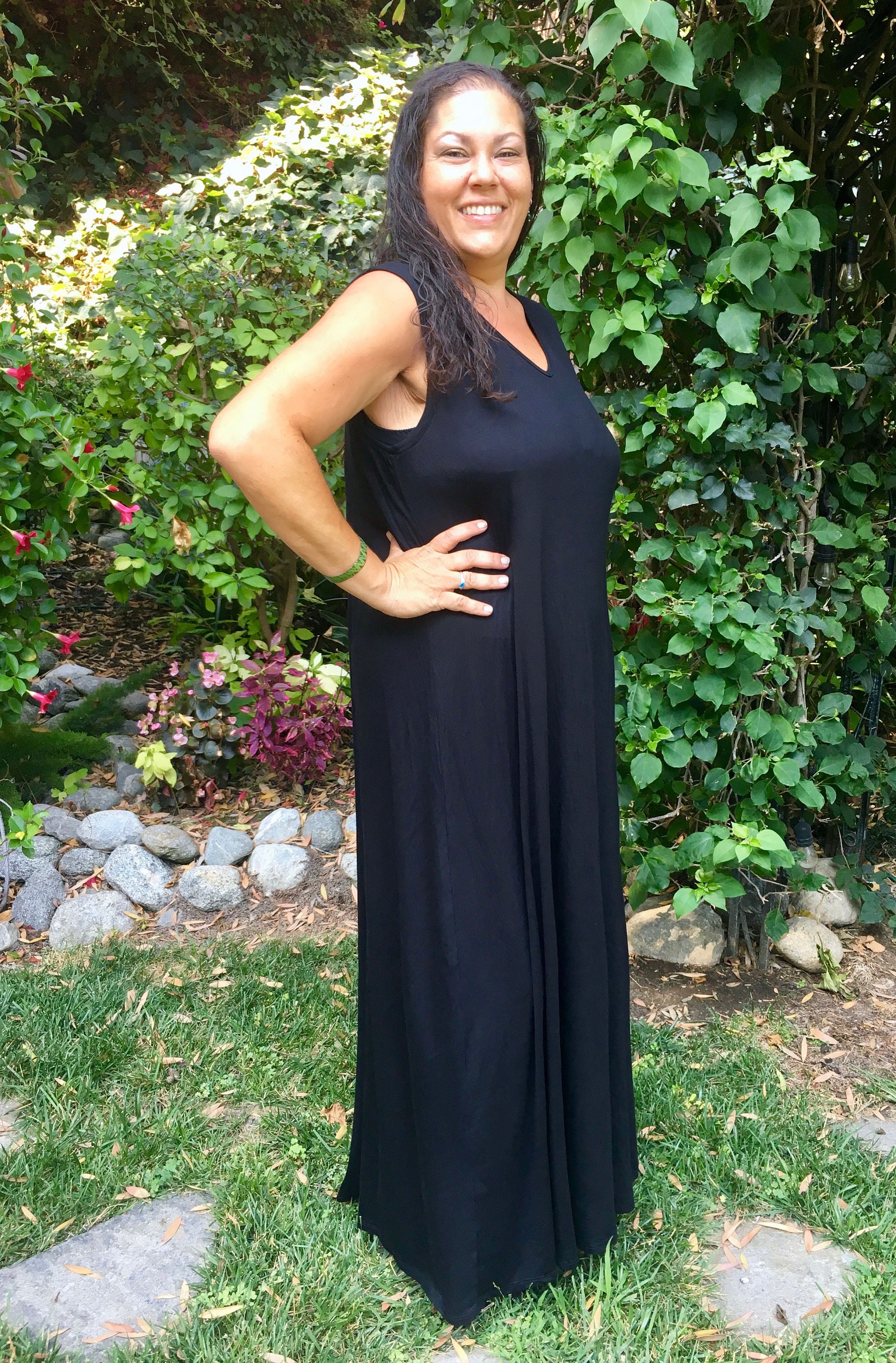 Plus Size Maxi, Maxi Tank Dress, Black Maxi Dress, Plus Size Hippie Dress, Boho Summer Maxi, Plus Size Maxi, Black Dress, L XL, V Neck