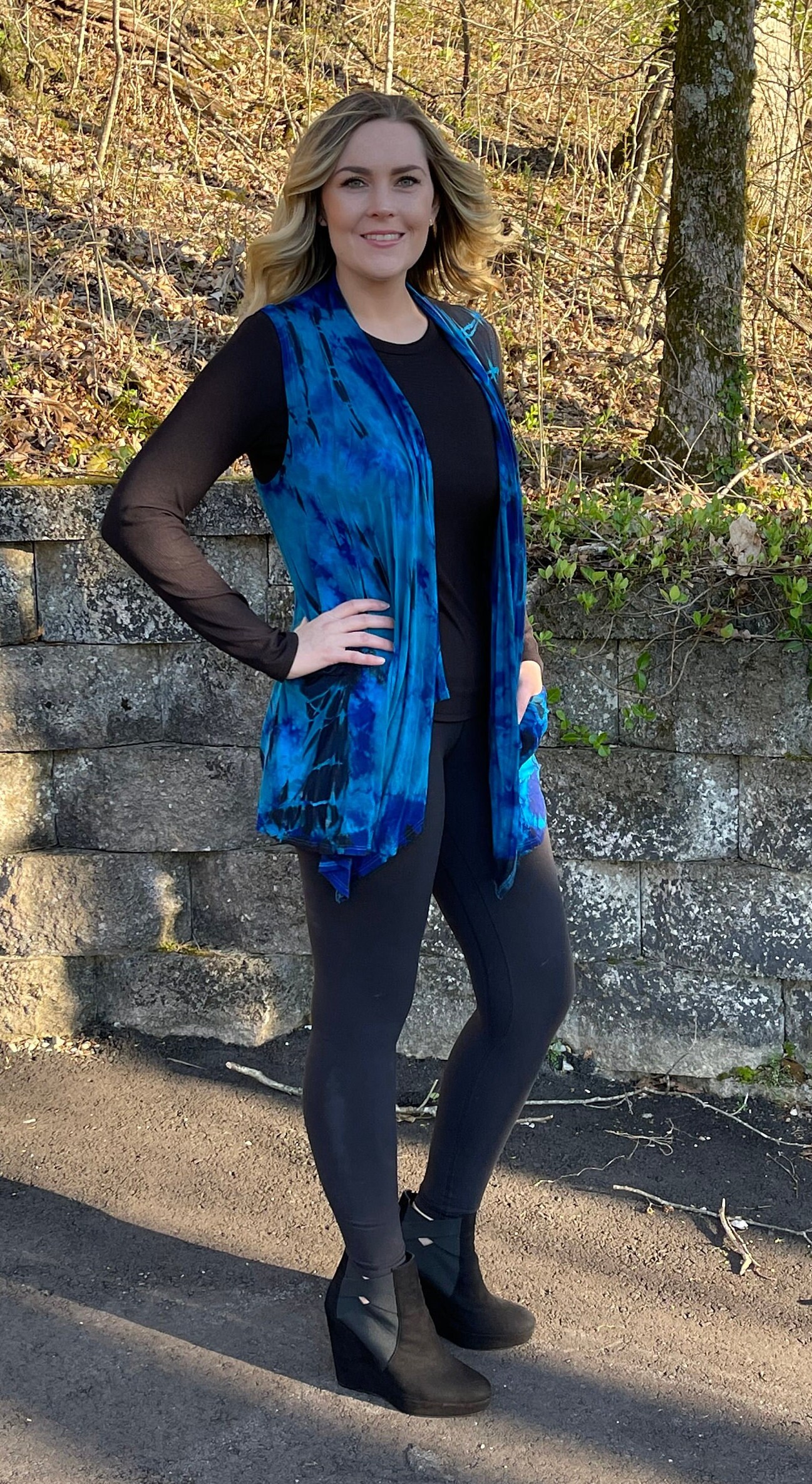 Chaleco de bolsillo para mujer, talla grande, con efecto tie-dye, talla  grande, suéter, azul y negro, tallas S/M/L/XL. - Etsy México, image size:1297x2369