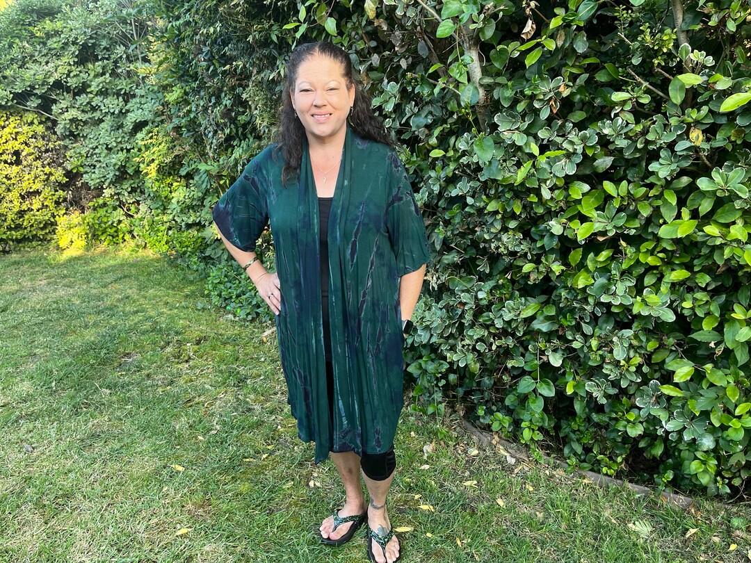 Oversized Full pleated Tie Dye color Cardigan in Black/Blue