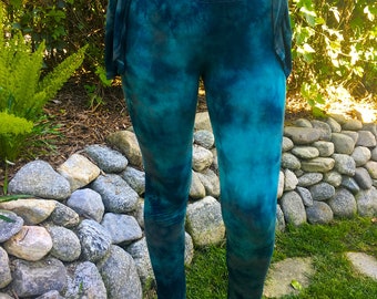 Tie Dye Pants, Boho Pants , Womens Legging, Funky Pants, Leggings, Stretchy Pant, Dyed in Shades of Teal with Brown  S M L XL 2X 3X