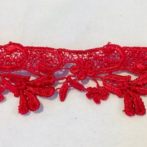 5 yard lot 1 1/2&quot; Lace Trim, True Red Venice Lace Trim, Scalloped Edges, Perfect Edge Trim, Rayon Venice lace trim,  Embellishment Trim