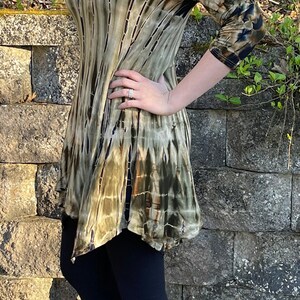 Tunic Top, Tie Dye Tunic, Tunic Top, Womens Top, Tie Dye, Olive Beige Tone with Black, Olive Fall Colors Tunic, S M L XL 2X 3X, V Neck image 3