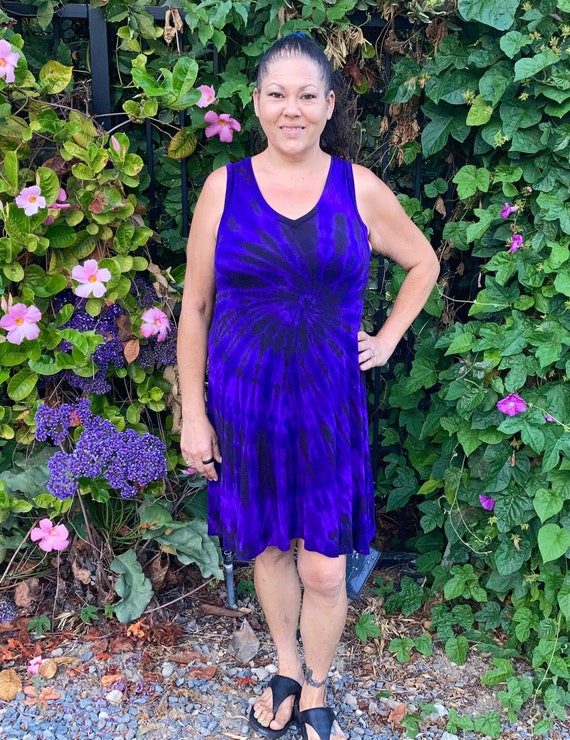 Women's Tank dresses, V Neck Tank Dress, Tie Dye,  Dress, Tie Dye Summer Dress, Tie Dye Dress, Dresses, Shades Purple Spiral, S XL 2X 3X