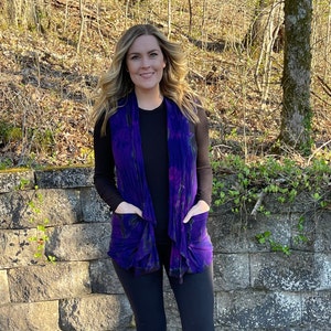 Plus Size Womens Pocket Vest, Pocket Vest, Plus Size Tie Dye Vest Pockets, Womens Sweater Vest, Multi Purples w/Black, S/M L/XL Plus