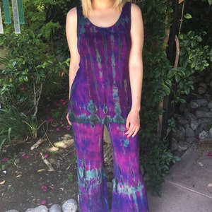 Tie Dye Pants, Boho Pants , Womens Legging, Funky Pants. Wide Leg, Palazzo Pant, Yoga Pant, Purples, Blues w/Black S