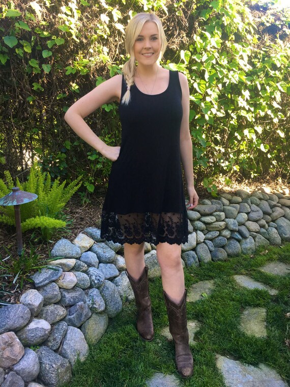 Tank Top Black Lace Trim Tunic Top 