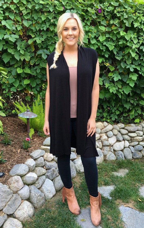 Plus Size Black Vest Long Black Vest Plus Size Vests Solid Etsy