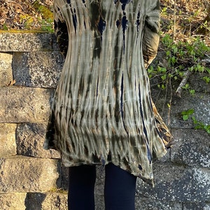 Tunic Top, Tie Dye Tunic, Tunic Top, Womens Top, Tie Dye, Olive Beige Tone with Black, Olive Fall Colors Tunic, S M L XL 2X 3X, V Neck image 4