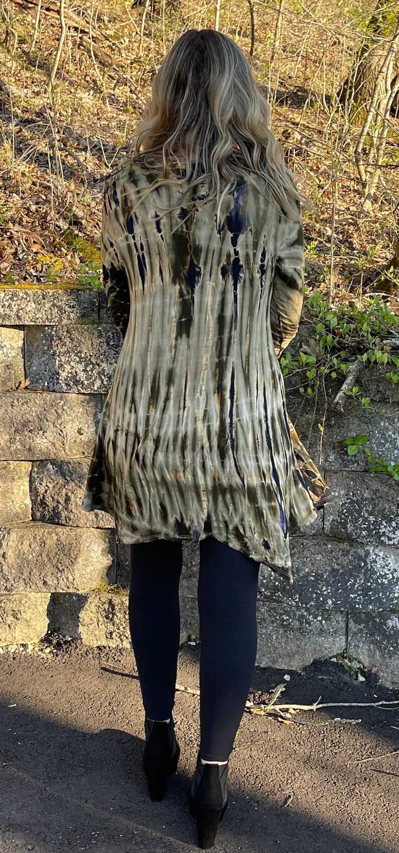 Tunic Top, Tie Dye Tunic, Tunic Top, Womens Top, Tie Dye, Olive Beige Tone with Black, Olive Fall Colors Tunic, S M L XL 2X 3X, V Neck image 4