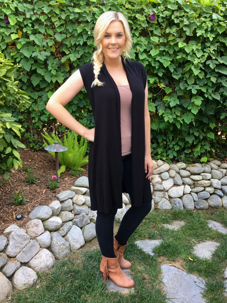 Long Vest Black Vest Long Black Vest Women's Vest Etsy