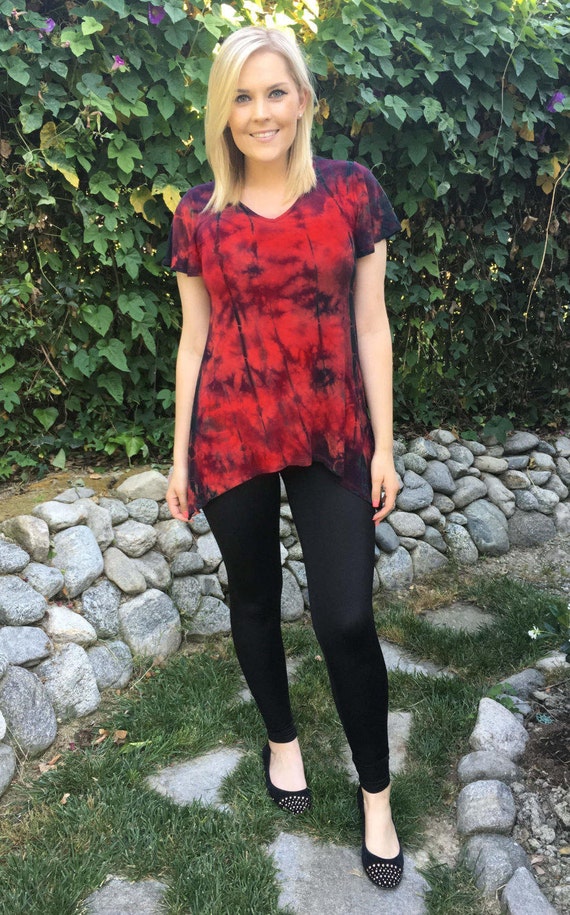 red and black tunic tops