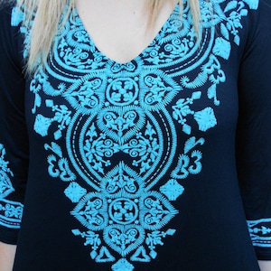 Plus Size, Tunic Plus, Black Tunic Top, Plus Tunics, Tunics, Tunic Top, Turquoise Embroidery, S M L XL 2X 3X, Bell Sleeve image 4