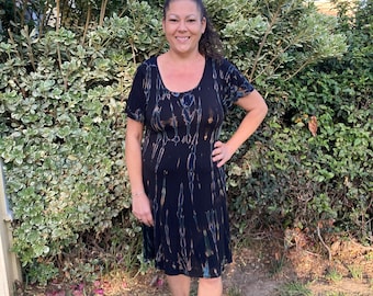 Plus Size Tie Dye dress, Dress, Plus Size Dress, Womens Dresses, Tie Dye, Black Gray Blue, Round Neck, Flutter Sleeve Dress,  2X 3X only