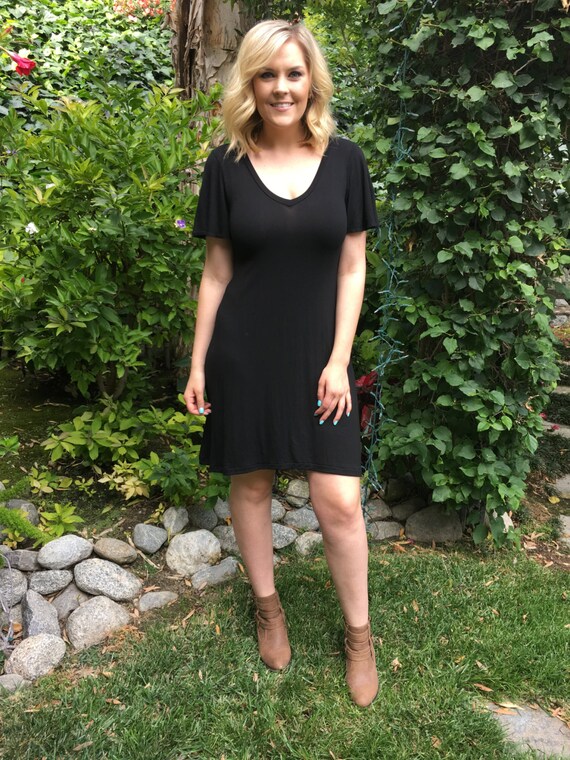 Plus Size Dress Black Dress Dresses Womens Plus Size Dress Solid Black Dress Plus Size Clothing Black XL 2X V Neck Etsy UK