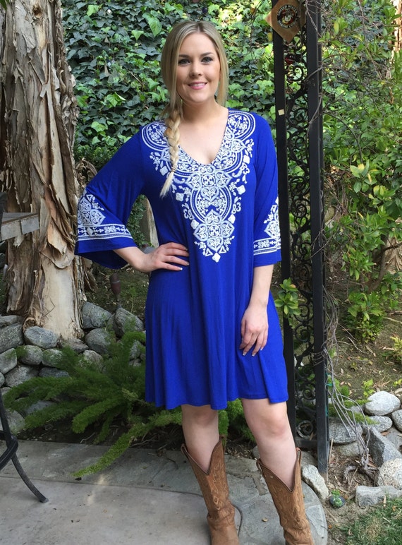 Plus Size Dress, Womens Plus Size, Dresses, Ethnic Clothing, Tunic, Dress, Plus  Sizes, Bell Sleeve Dress, Royal Blue & White, 2X 3X -  Canada