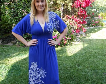 Maxi Dress SALE, Maxis, Long Dresses, Kimono Style Maxi, Long Dress, Womens Maxi, Dresses, Boho Maxi, Royal Blue White S, M