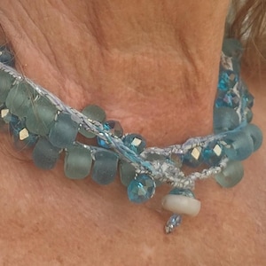 Sea Glass Necklace, Beach Glass Necklace, Glass Bead Necklace, Aqua Aura Crystal