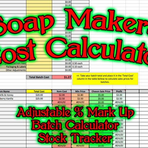 Soap Makers Cost Spreadsheet MS Excel Soaping Calculator Etsy