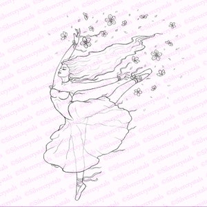 Digitale stempel prinses Ballerina bloemenmeisje Ballet dansen Fantasy Art afdrukbare Clipart Scrapbooking Card Making kleurplaat pagina stempels