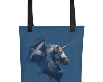 Schottische Einhorn-Flaggen-Einkaufstasche - Blue Saltire Mythic Art Shopper - Scotland the Brave Schultertasche