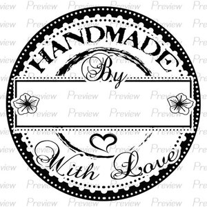 Feito à mão com amor carimbo digital de borracha feito clipart linha PNG etiqueta scrapbook livro cartão personalizado selo personalizado download instantâneo para impressão
