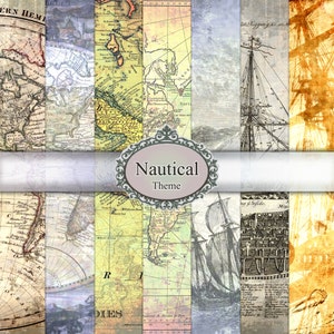 Digitales Papier nautischen Karten Vintage Textur Set Pack alte Welt Schiff Sea Antik Maritime Scrapbooking Hintergründe Kartengestaltung HD