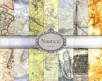 Digital Paper Nautical Maps Vintage Texture Set Pack Old World Ship Sea Antiqued Maritime Scrapbooking Backgrounds Card Making HD