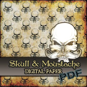 Schädel Schnurrbart Mr Digital Geschenkpapier druckbare Handwerk Scrapbook Karte Geschenkverpackung Textur Sheet Pack Distressed Steampunk gebeizt rustikal